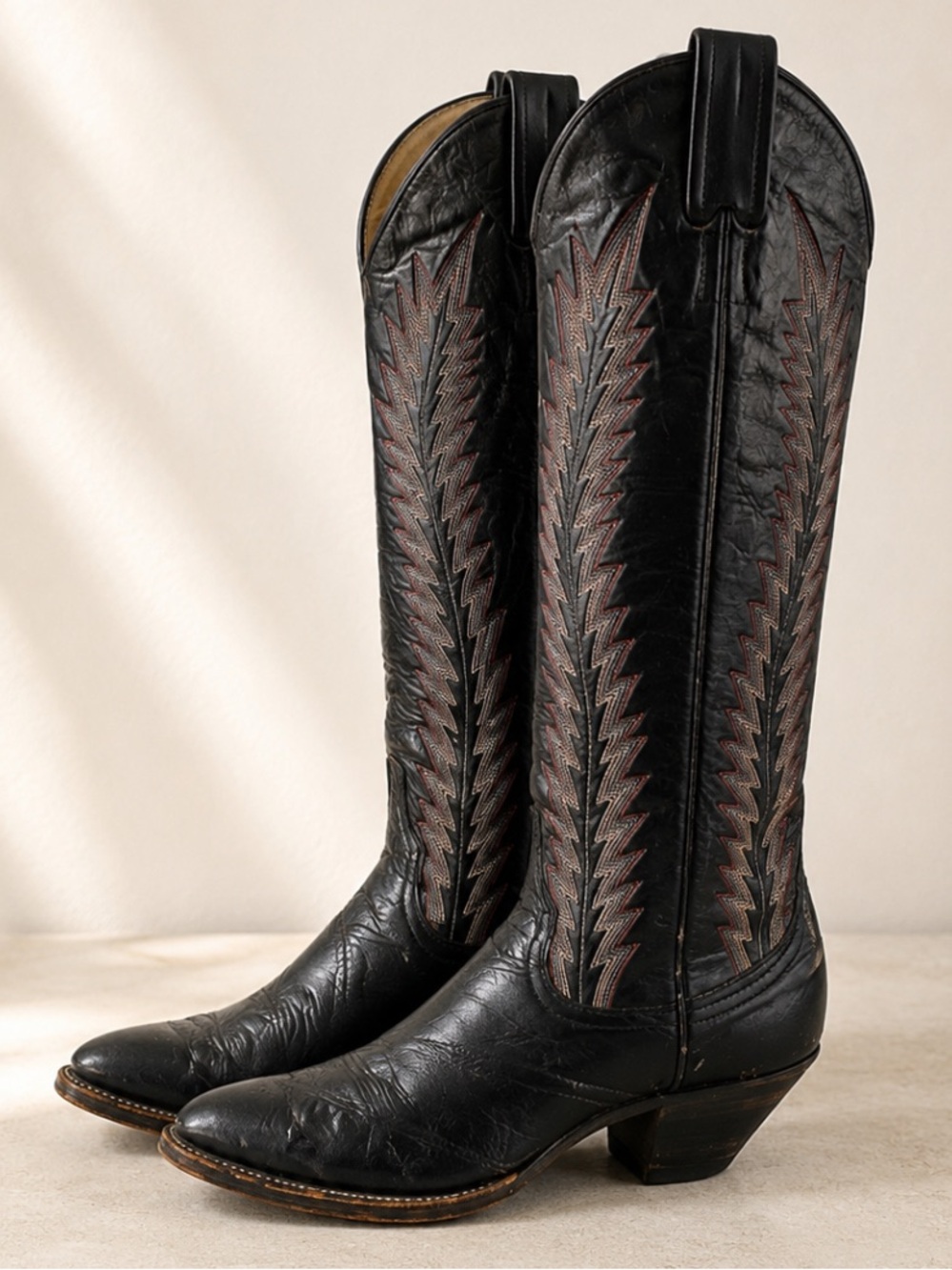 Vtg LARRY MAHAN Exotic Eel Skin Tall Knee
High Cowboy Western Boots Womens 6.5 B